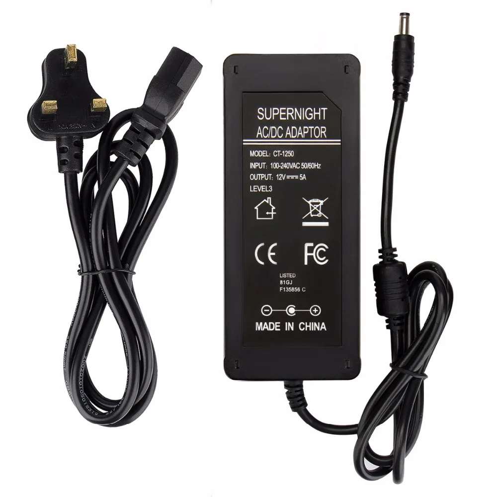 AC 100-240V to DC 12V 5A 60W Switch Power Supply Charger Power Adapter for LED Strip Light Laptop Security Cameras US EU UK Plug AC 100-240V to DC 12V 5A 60W Switch Power Supply Charger Power Adapter for LED Strip Light Laptop Security Cameras US EU UK Plug