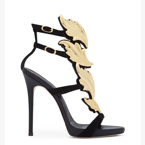 Pink Nude Gold Black Red Winged Leaves Gladiator Women Sandals 2016 Patent Leather Stiletto High Heels Sandals Shoes Woman Botas (1)