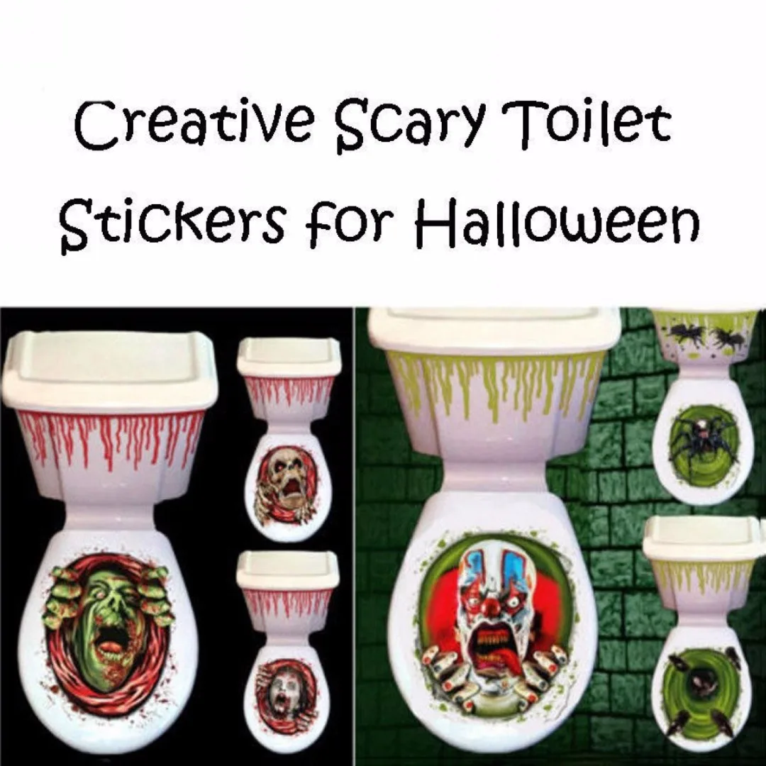 Halloween Decorations 3D Toilet Seat Cover Sticker Waterproof Scary Horror Toilet Poster Stickers Bathroom Accessories