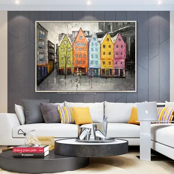 

Abstract cityscape oil painting on canvas heavy texture quadros caudros decoracion wall art pictures for living room home decor1