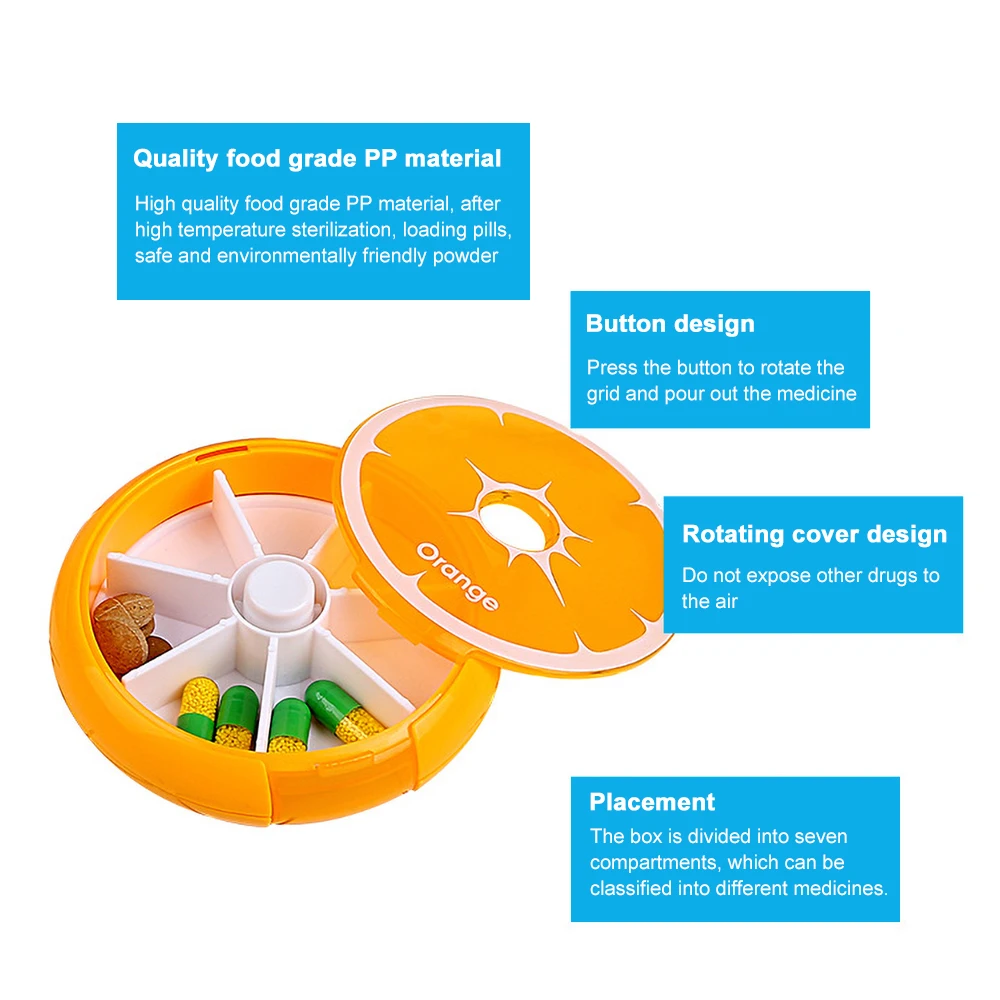 Портативная переносная еженедельная Вращающаяся круглая коробка для таблеток, разветвитель, органайзер для таблеток, медицинская коробка для таблеток на 7 дней, резак для таблеток, забота о здоровье