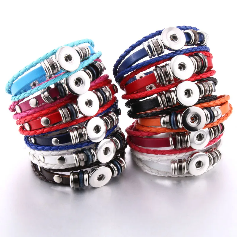 31 Colors Leather Snap Bracelet 18mm Snap Jewelry Handmade Braided
