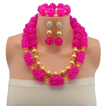 

Luxury Free Shipping 2017 New Nigerian Wedding African Beads Jewelry Set Rose Indian Bridal Jewelry Set