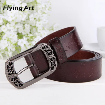 

Flying Art Fashion Genuine Leather Belt for Women Pin Buckle Cowhide Leather Jeans Girdles Waist Belts Female