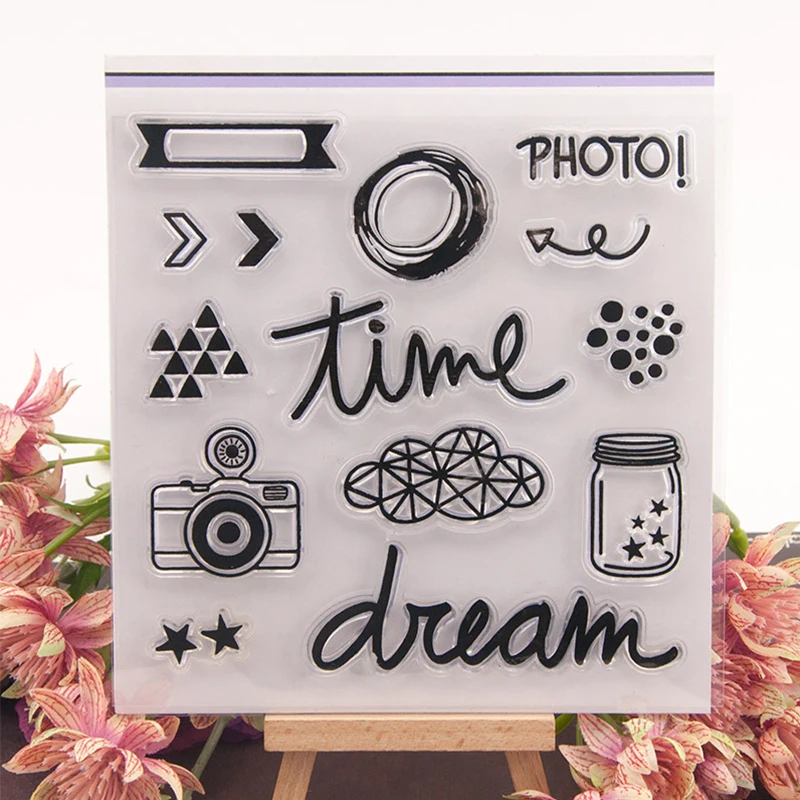 

Dream Time Photo Camera Clear Stamps Scrapbooking DIY Silicone Seals Photo Album Embossing Folder Paper Maker Template Crafts