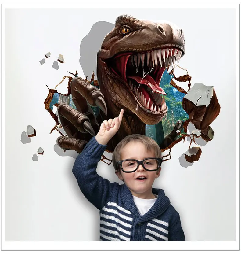 % Three-Dimensional Dinosaur Bedroom Wall Sticker Wall Decorations Living Room kids room Decoration 3D Stickers poster wallpaper