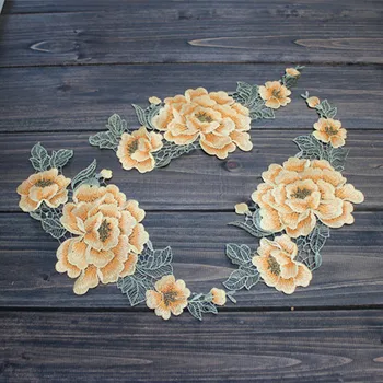 

Size25cm*9.5cm (10pcs/lot) DIY Sewing Floral Embroidered Lace Applique in Orange+Green for Garment Decoration Lace patch