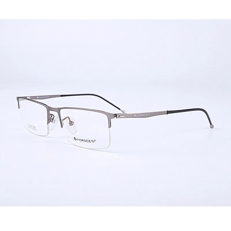 Pure Titanium Spring Hinges Eyeglass Frames Gunmetal Half Rimless