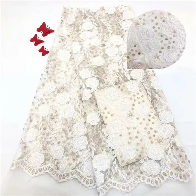 

African Lace Fabric 2019 High Quality White Color French Net Embroidery Sequins Lace Fabrics For Nigeria Party Dress