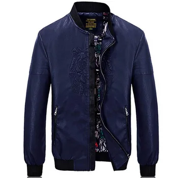 

Fashion Leather Jacket Men Autumn Print Stand Collar Mens Leather Coat With Pockets M-4XL PU Leather Men Plus Asian Size M-4XL