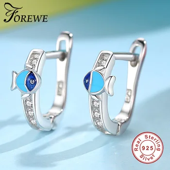 

FOREWE 100% 925 Sterling Silver Earrings for Girls Kids Children Enamel Cute Fish Animal Stud Earrings Silver 925 Jewelry Gift