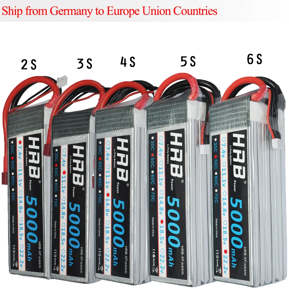 HRB RC Lipo батарея 2S 3S 4S 5S 6S 7 4 V 11 1 14 8 18 5 22 2 5000mAh 50C 100C для FPV 450 500 AKKU Drone|22.2v 5000mah|lipo batteryrc lipo