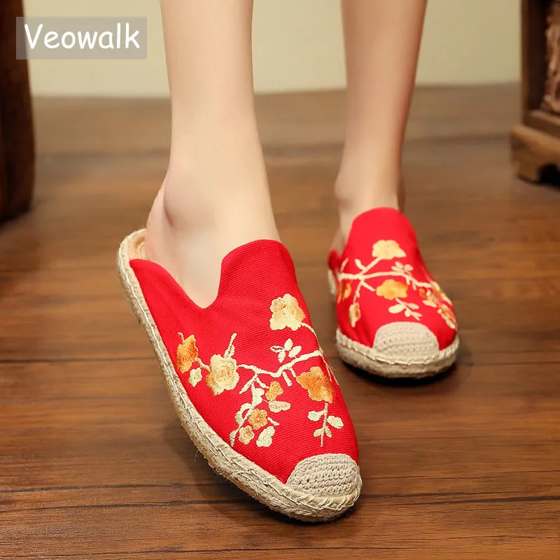 Женские холщовые эспадрильи Veowalk летние дышащие шлепанцы ручной работы с