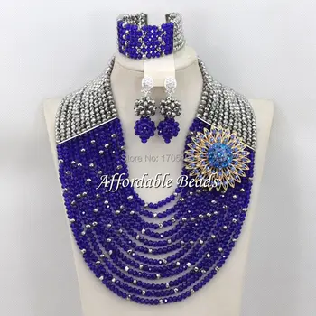 

Gray&Royal Blue African Beaded Jewelry Nice Costume African Jewelry Sets Wholesale ABW080