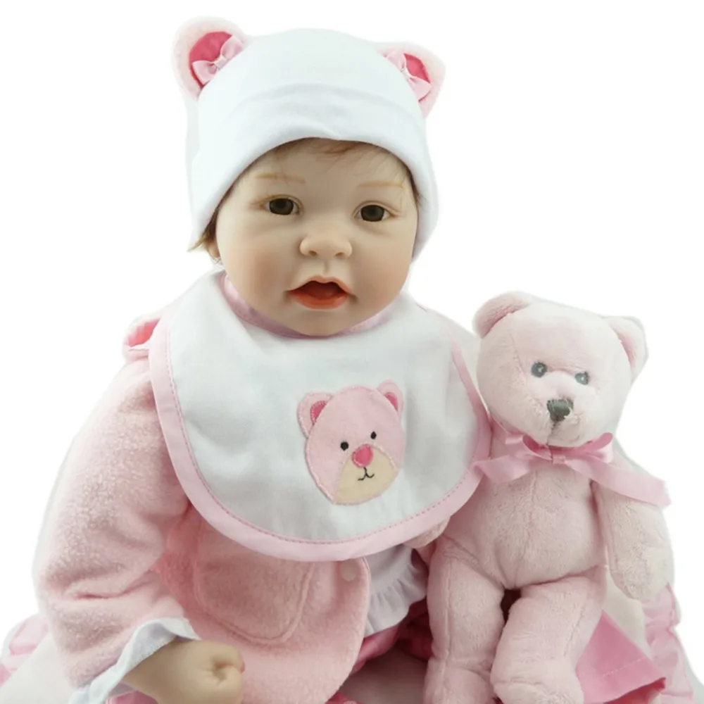 55 см Reborn Baby Doll ткань тело с плюшевым мишкой дети силиконовые babydoll Playmate подарок для девочек детские живые игрушки Bebe Reborn