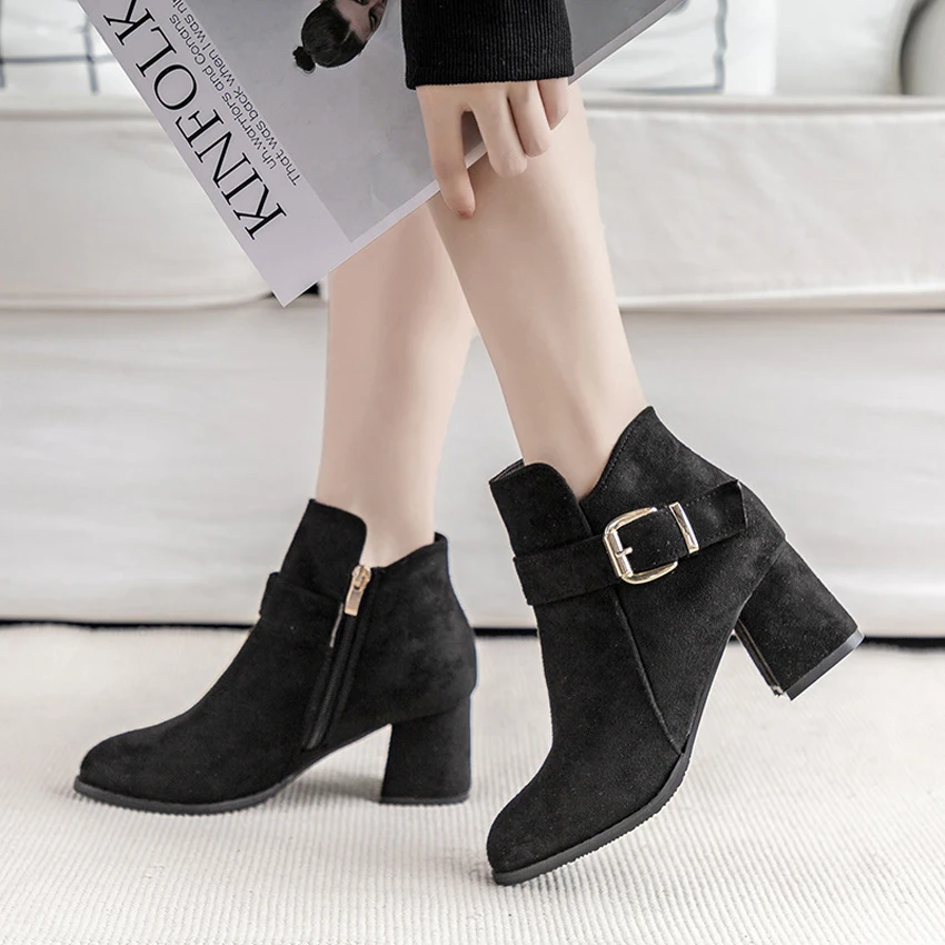 de 2019! botas de moda para mujer, botines aterciopelados para mujer, botas de goma informales para mujer, zapatos negros para para mujer, calzado para mujer - AliExpress Calzado