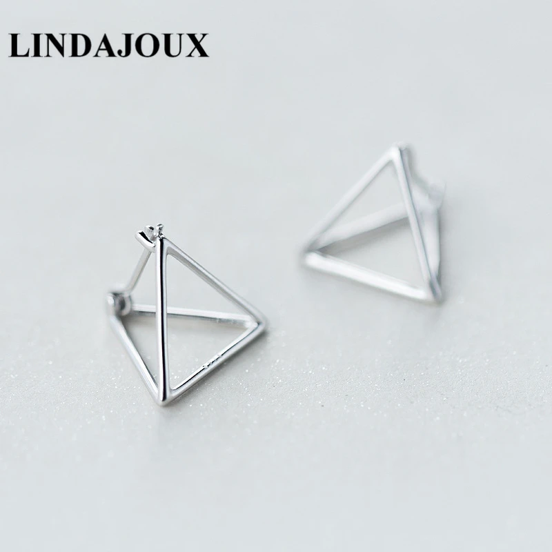LINDAJOUX 925 пробы серебряные геометрические серьги-гвоздики в форме треугольника для женщин серьги-гвоздики из стерлингового серебра