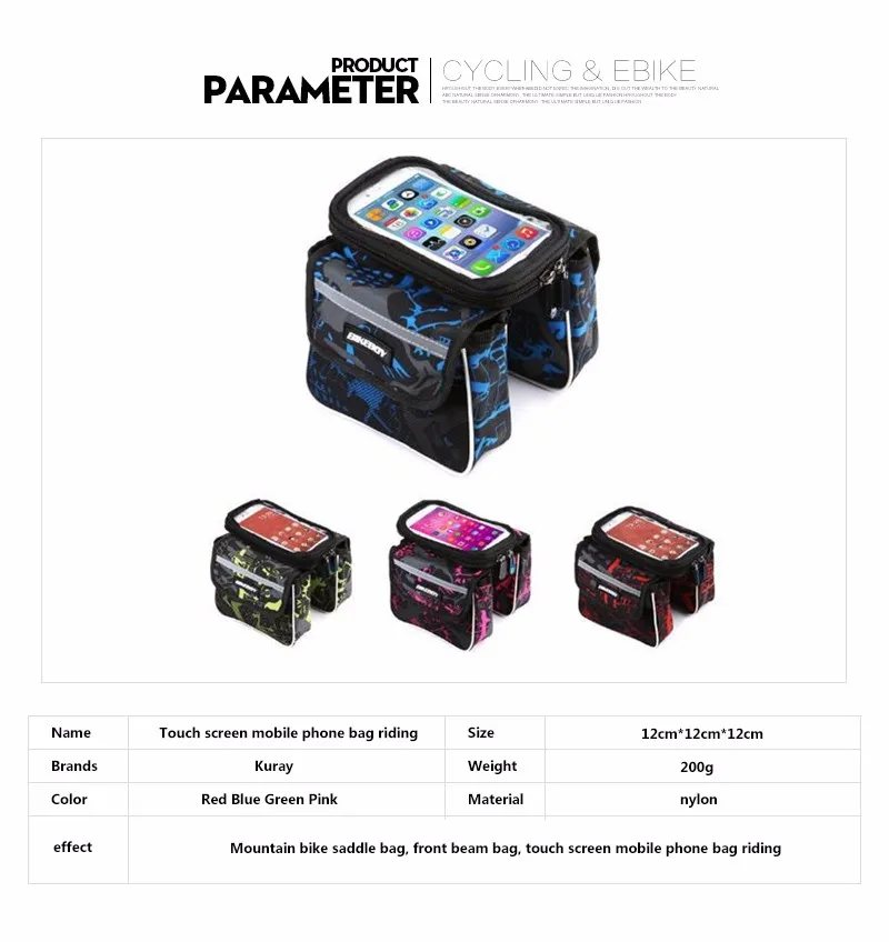 Flash Deal BIKEBOY Bicycle Cell phone Bag E Bike MTB Road Bike Front Frame Tube Bags For 5.7inch Cellphone Touch Screen Cycling Bags J16 0