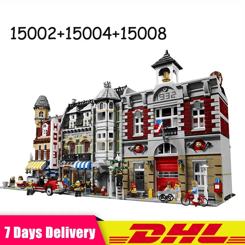 

LEPIN 15002 Cafe Corner +15004 Fire Brigade +15008 Green Grocer Hpouse Building Blocks Bricks Toys Compatible 10182 10197 10185