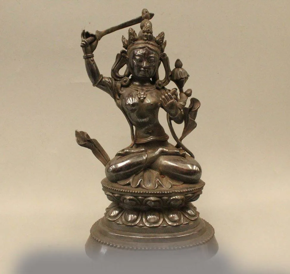 

12" Tibet Tibetan Buddhism Bronze Wenshu Manjushri Boddhisattva Goddess Statue DSD66