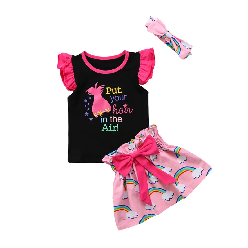 3PCS Kids Toddler Baby Girl Outfit Clothes Top T shirt Rainbow Skirt