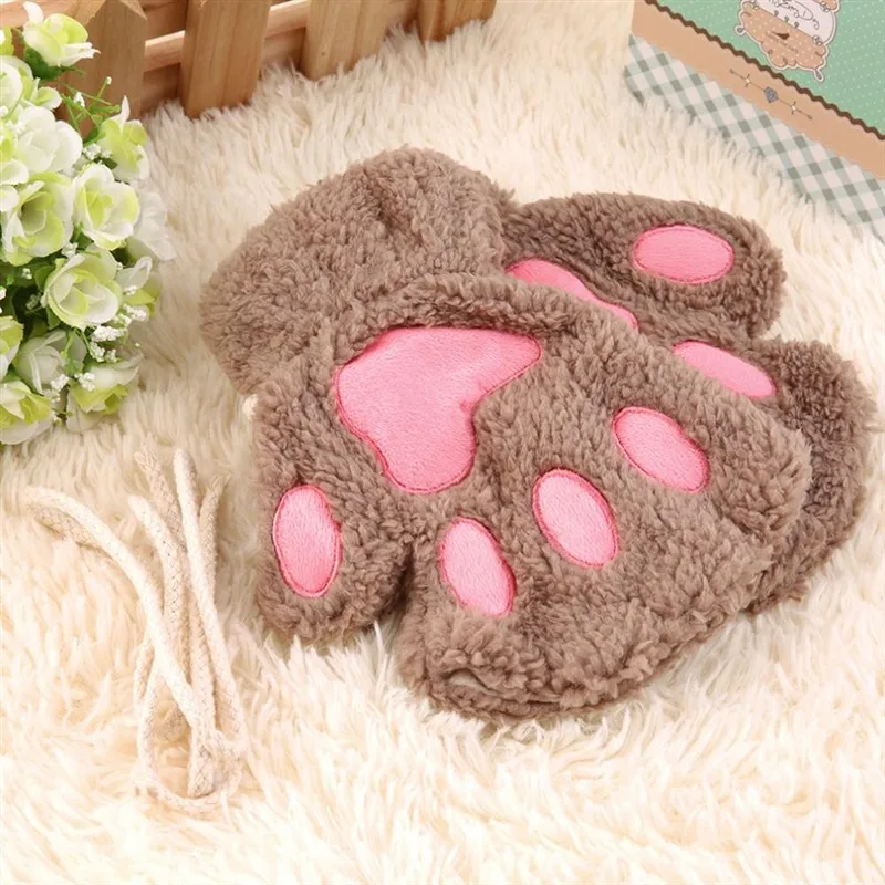 

2016 Fluffy Bear/Cat Plush Paw/Claw Glove Novelty Halloween Soft Toweling Half Covered Women's Gloves Mittens S4