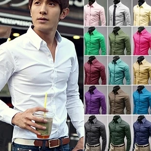 2013 Fashion Men Shirts Long Sleeve Solid Turn Down Collar Formal ...