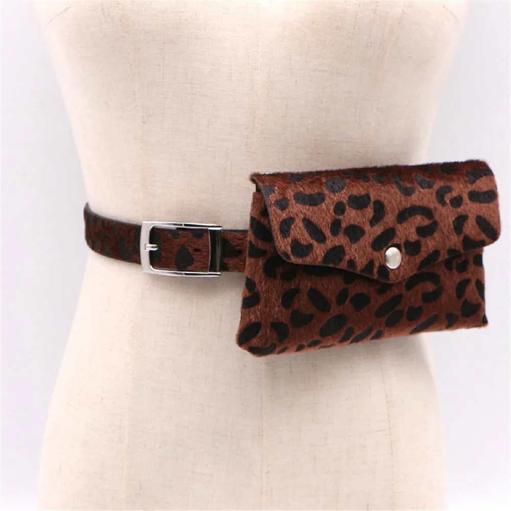 Женская поясная сумка Леопардовый конский волос, декоративная поясная сумка с карманами, двойная Мобильная Сумка для телефона на открытом