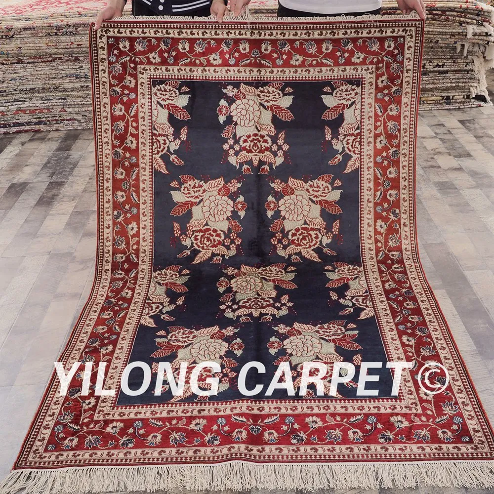 YILONG 4 'x 6' qum Шелковый коврик синие и красные изысканные антикварные Коврики