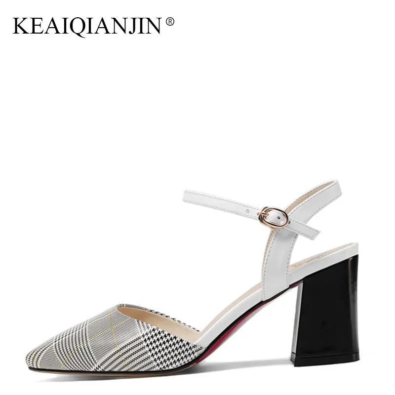

KEAIQIANJIN Woman Genuine Leather Sandal Fashion White hallow High Heeled Shoes Sexy Genuine Leather Plus Size 33 43 Sandal 2018