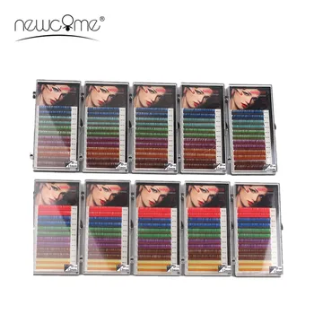 

NEWCOME 100% Handmade Individual Eyelash Extension,Rainbow Synthetic Hair False Eye Lashes 6 Colors Faux Lashes
