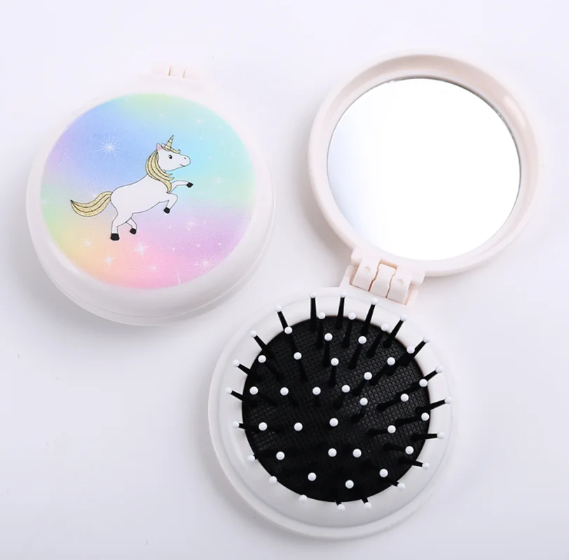 

1pc New Makeup Comb Hair Brush Pro Styling Tool Portable Mini Folding Comb Airbag Massage Round Travel Hair Brush With Mirror