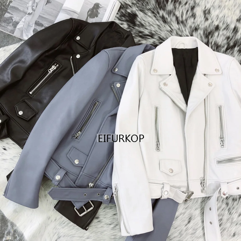 

EIFURKOP Locomotive Genuine Leather Jacket for Women Short Jackets Sheepskin Locomotive Style Fur Coat New 2019 chaqueta mujer