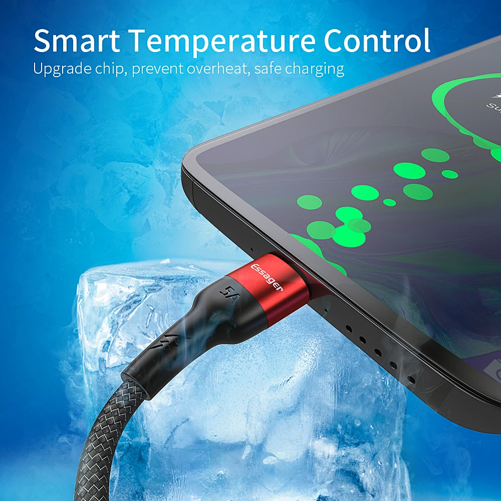 Usb кабель Essager 5A Type C для Huawei Mate 20 P30 P20 P10 P9 Pro OPPO R9 R7 R5 USBC быстрой зарядки 4 0 с