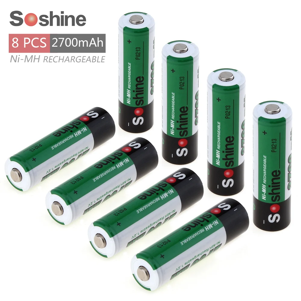 8 шт./лот Soshine 1 2 в AA 2700 мАч Ni MH перезаряжаемая батарея с циклом 1000 + портативный