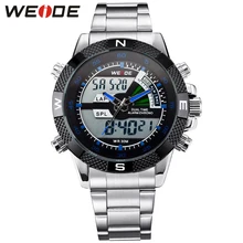 WEIDE Célèbre Marque Montre En Acier Inoxydable Argent Analogique Numérique LCD Sport Montres 30 m Résistant À L’eau Occasionnel Horloge Cadeau/WH1104