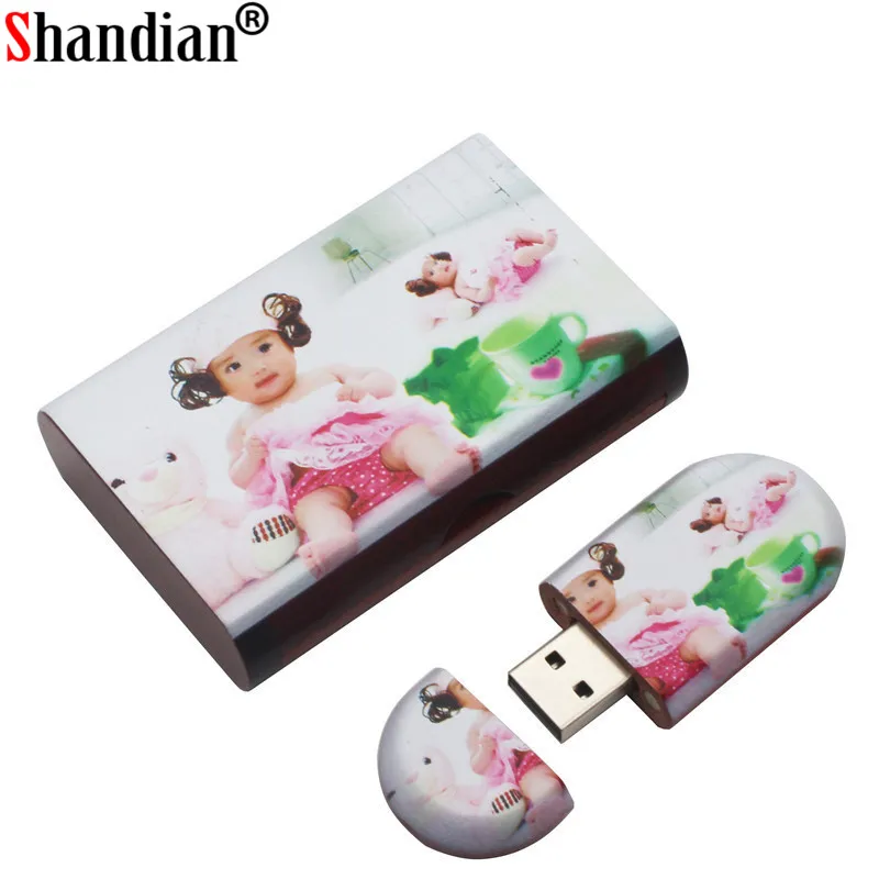 SHANDIAN 10 шт цветная печать логотип деревянные usb Flash Drive 4 GB 16 ГБ, 32 ГБ, 64 ГБ подарок флэш-памяти карты памяти Micro SD с адаптером фотографии