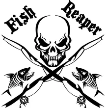 17CM*17CM Fish Reaper Skull Fishing Rod Car Boat Truck Window Vinyl Decal Graphic Sticker Stylings Black Sliver 3 sizes outdoor sports go fishing white perch car sticker window fish tank decal vinyl tape h8100