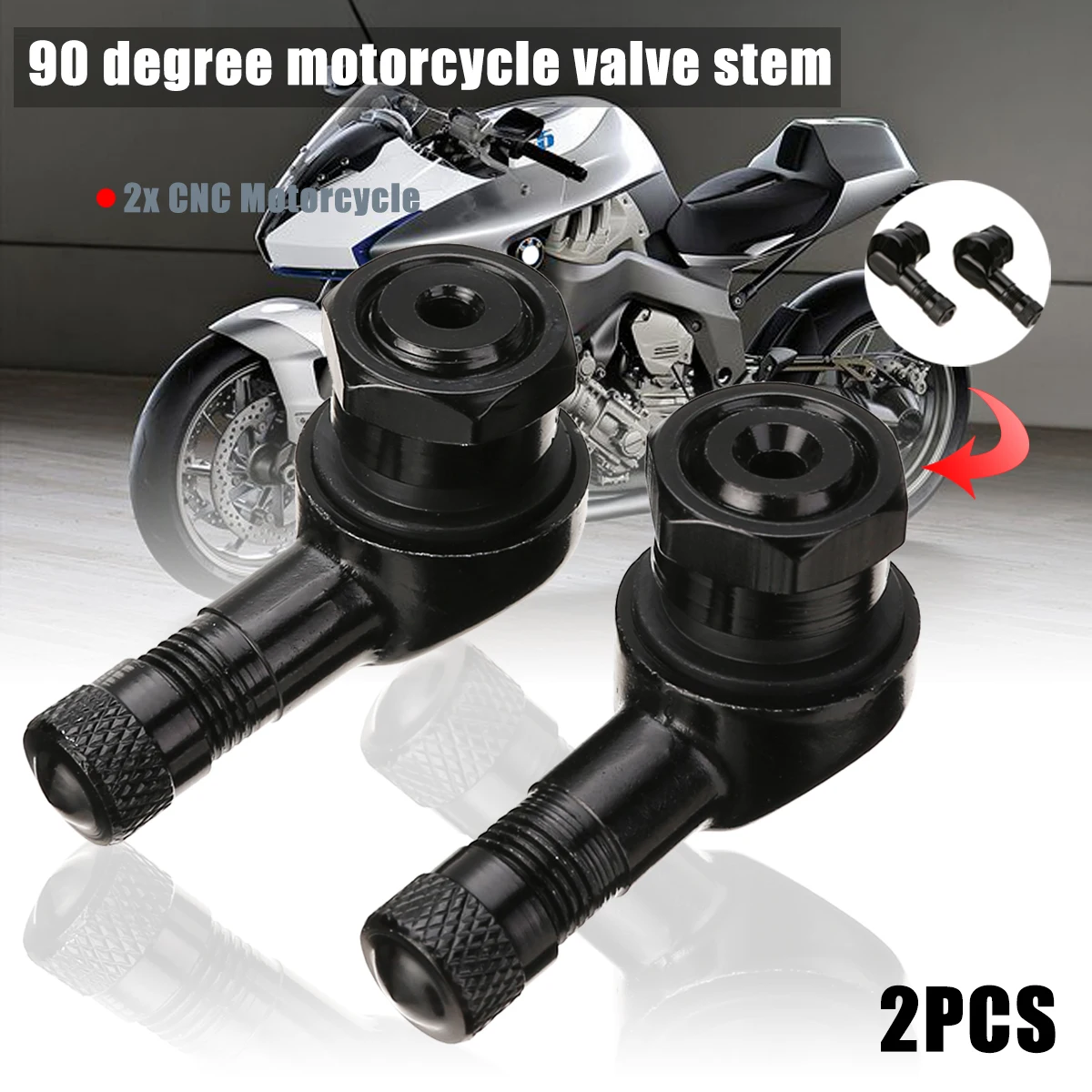 Treyues 2pcs Motorcycle 90 Degree Angle Wheel Tire Tubeless Valve Stem CNC Aluminum Alloy For Scooter ATV