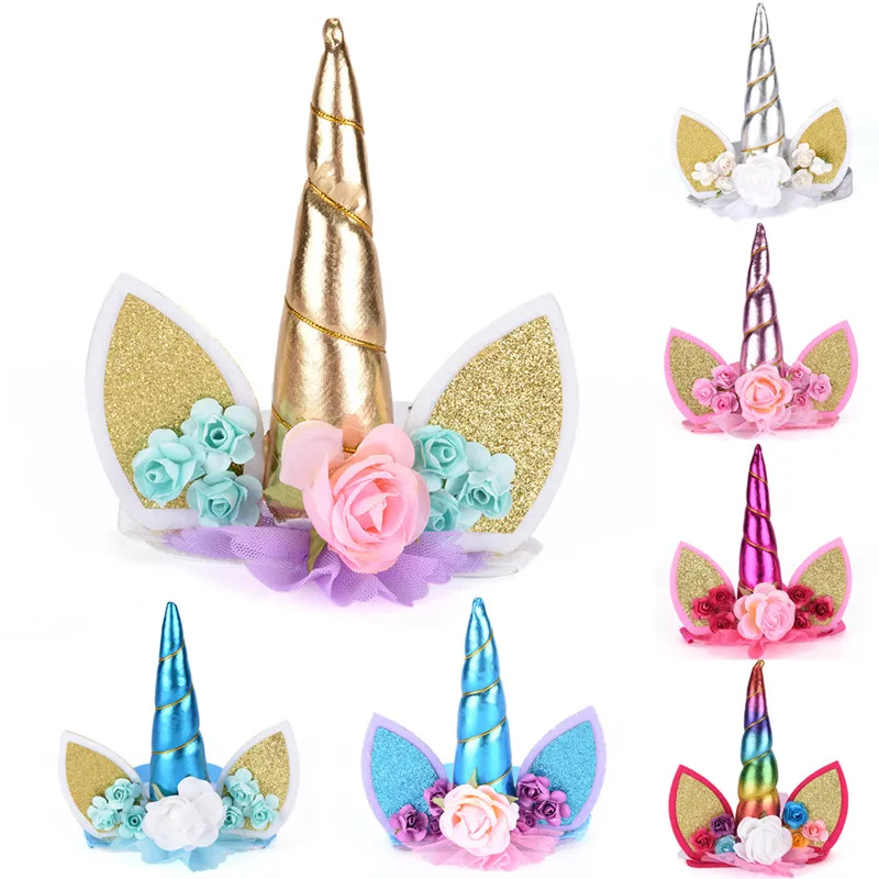 Xmas Gift Cat Ear Headband Rainbow Unicorn Flower Hair Hoop Baby Hairband