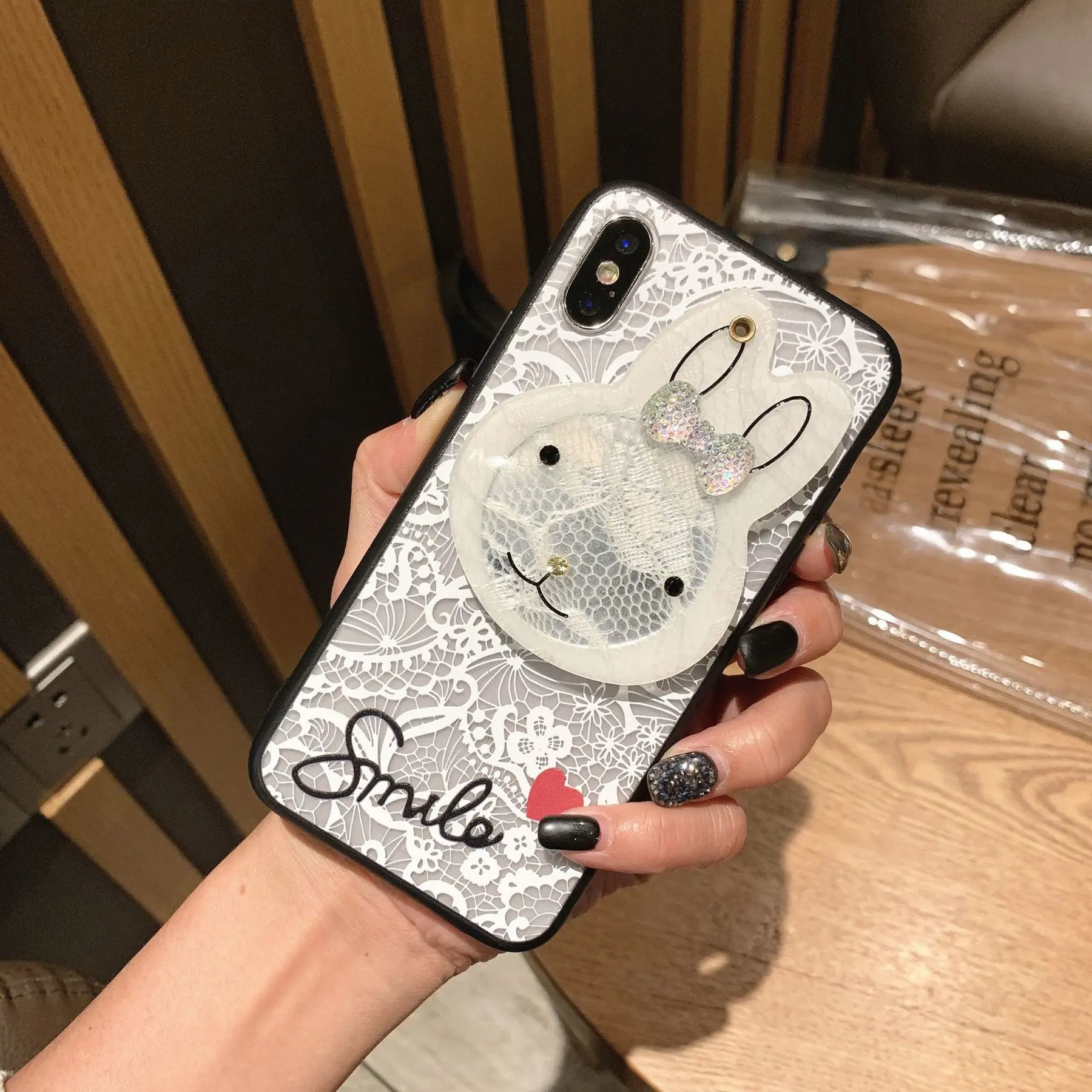 Lace Makeup Mirror Phone Case For Iphone 7 Case Iphone XR XS Max 8 6S Plus Cute Rabbit Luxury Brand Shell Back Cover For Iphone