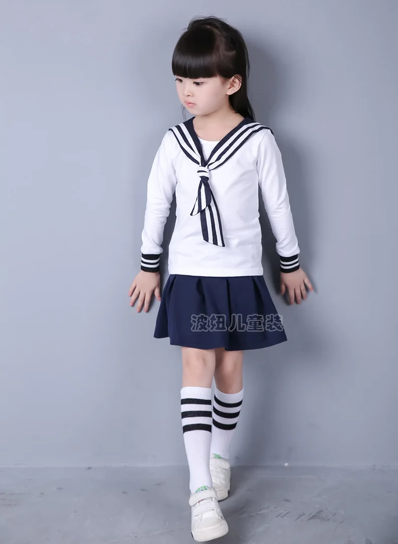 Осень хлопок детский сад Мальчики школьный класс моряка школьная форма Детская японская Униформа моряков синяя для девочек