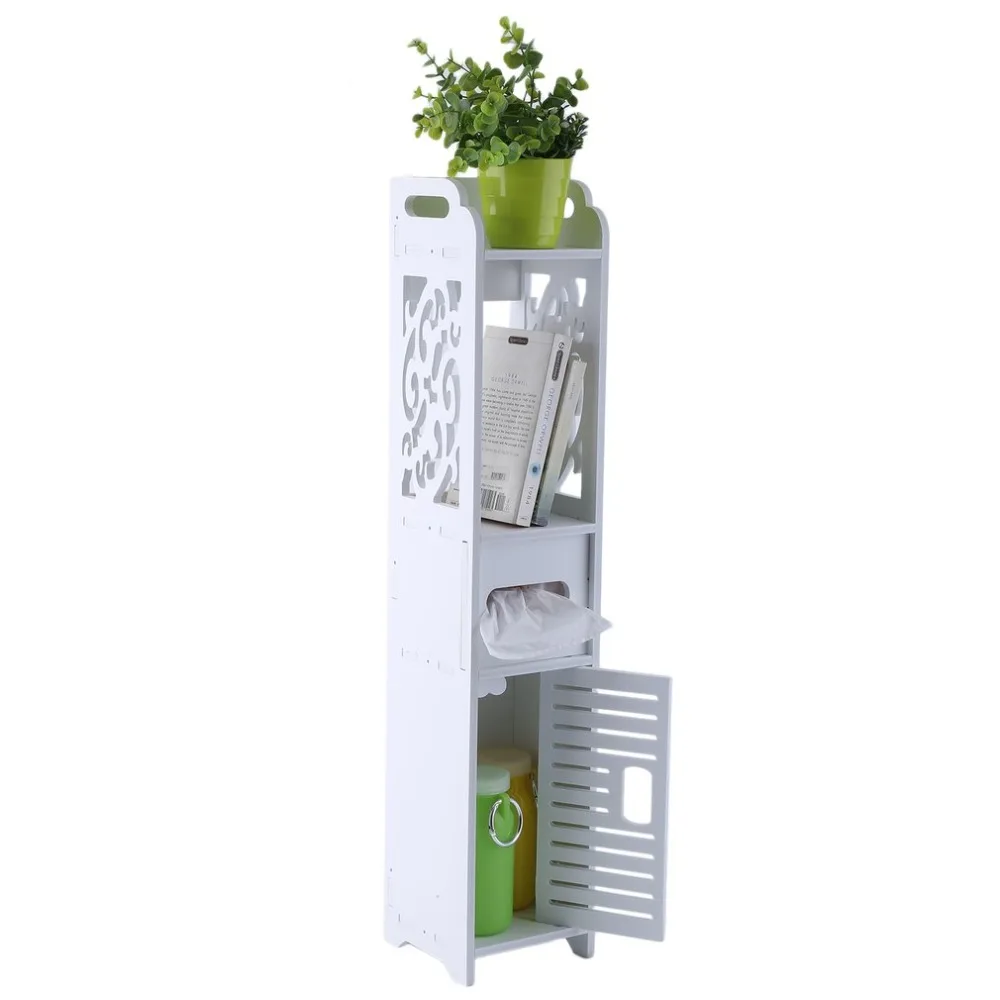 

Modern White Shelving Unit Stylish Bathroom Floor Stand Wood-Plastic Storage Cabinet Home Furniture Organizer