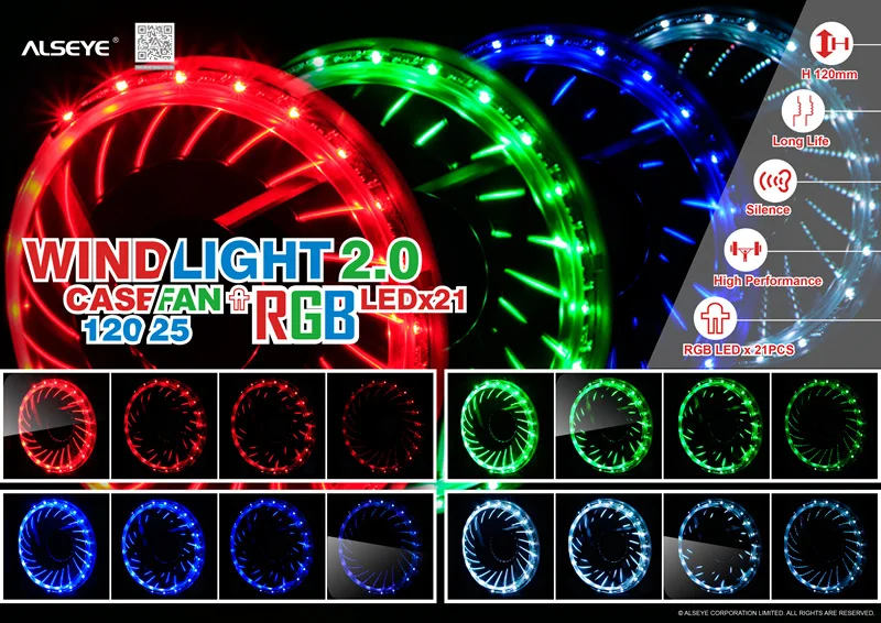 ALSEYE Контроллер вентилятор для компьютера с LED RGB вентилятор& RGB полосы набор, 1100рпм цвет переменная охлаждения Вентиляторы, двойной полосы для компьютера