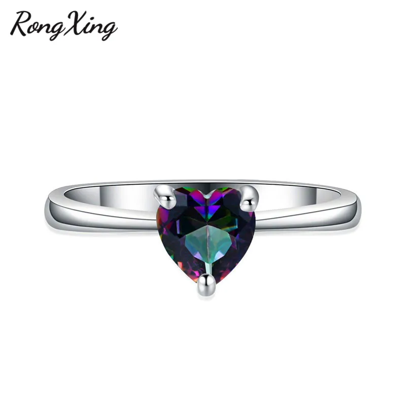 RongXing мистическое Радужное Сердце Циркон Кольца для женщин Серебряный цвет