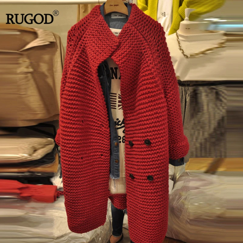 

RUGOD 2019 Autumn Winter Korean Women Fashion And Elegant Cardigans Sweater All-purpose Casual Button Twist Long Knitted Sweater