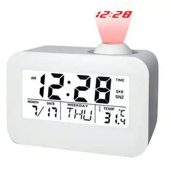 

Sound Control Backlight Voice Report Night Light Projection Quiet Snooze LED Clock (English Version)