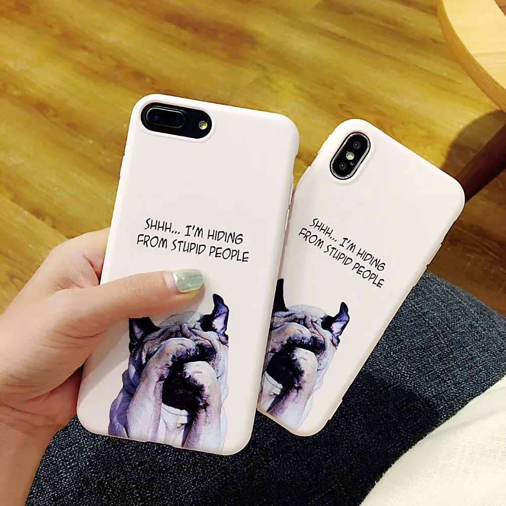 

Newest Cartoon Cute Shy Dog TPU Case For Apple iPhone X 8 8 Plus 7 7 Plus 6 6s 6 6 Plus Case Back Cover Coque Fundas