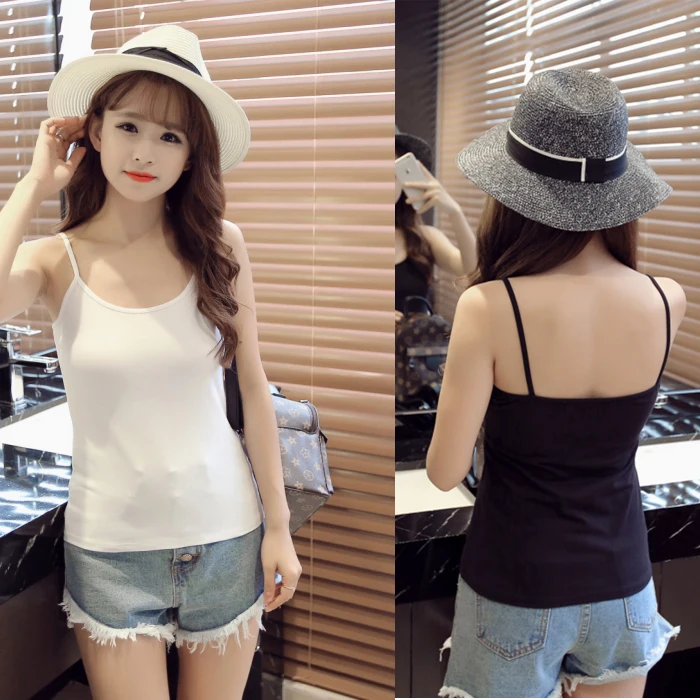 

New Padded Bra Tank Top Women Modal Spaghetti Solid Cami Top Vest Female Camisole With Built In Bra 2019 Fitness Clothing