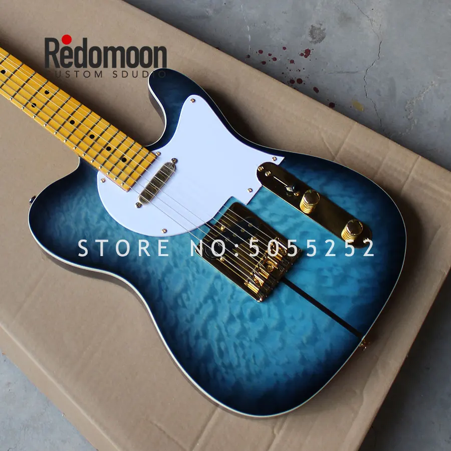 Factory custom Tele electric guitar with gold hardwares quilted maple top maple fingerboard musical instrument shop